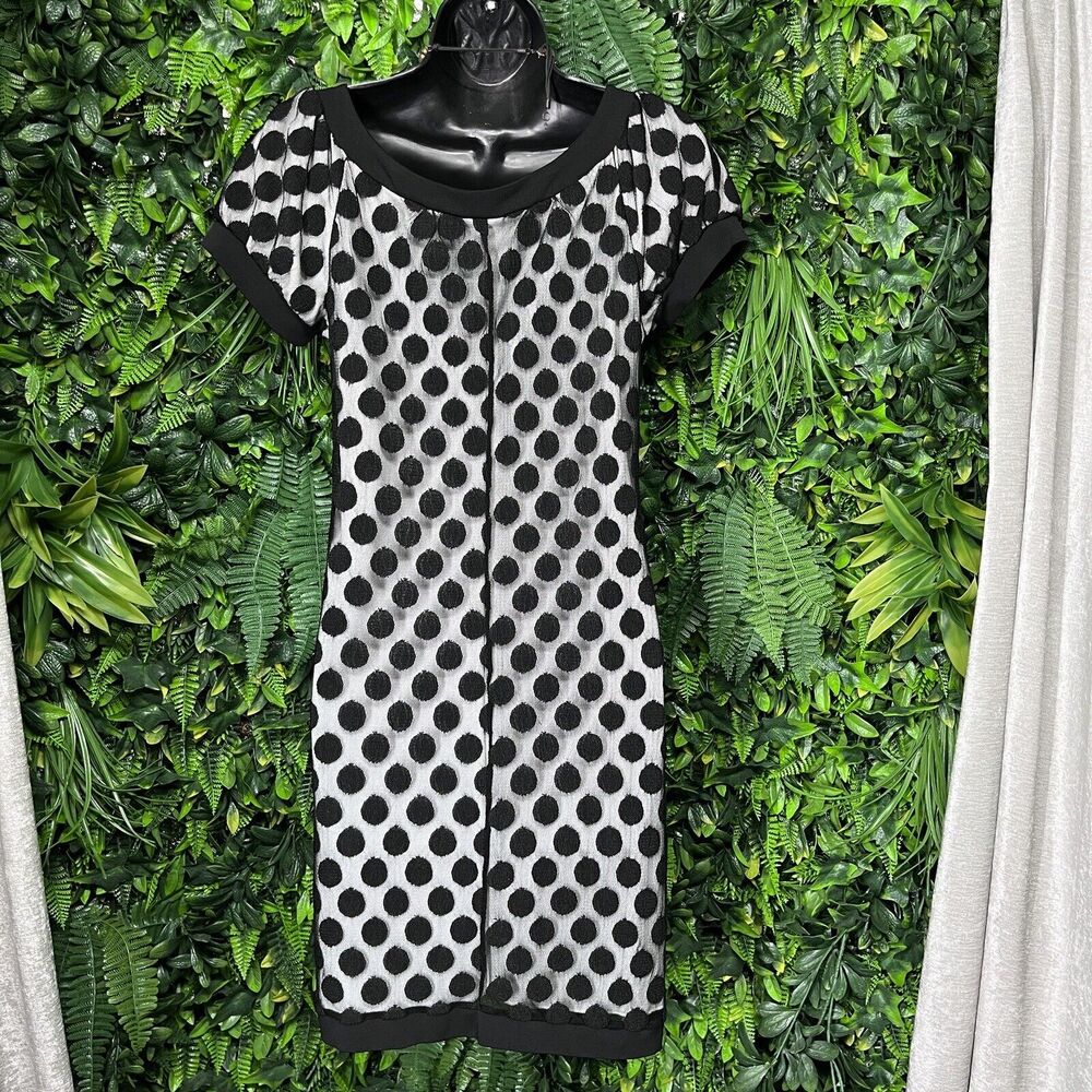 ENFOCUS STUDIO Dress Women 8 Black White Polka Dot Short Sleeve Sheath 2090 - Picture 7 of 7